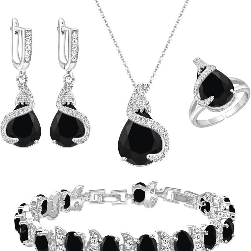 Jewelry Set Women Water Drop Cubic Zirconia Necklace Earrings Bracelet Gift
